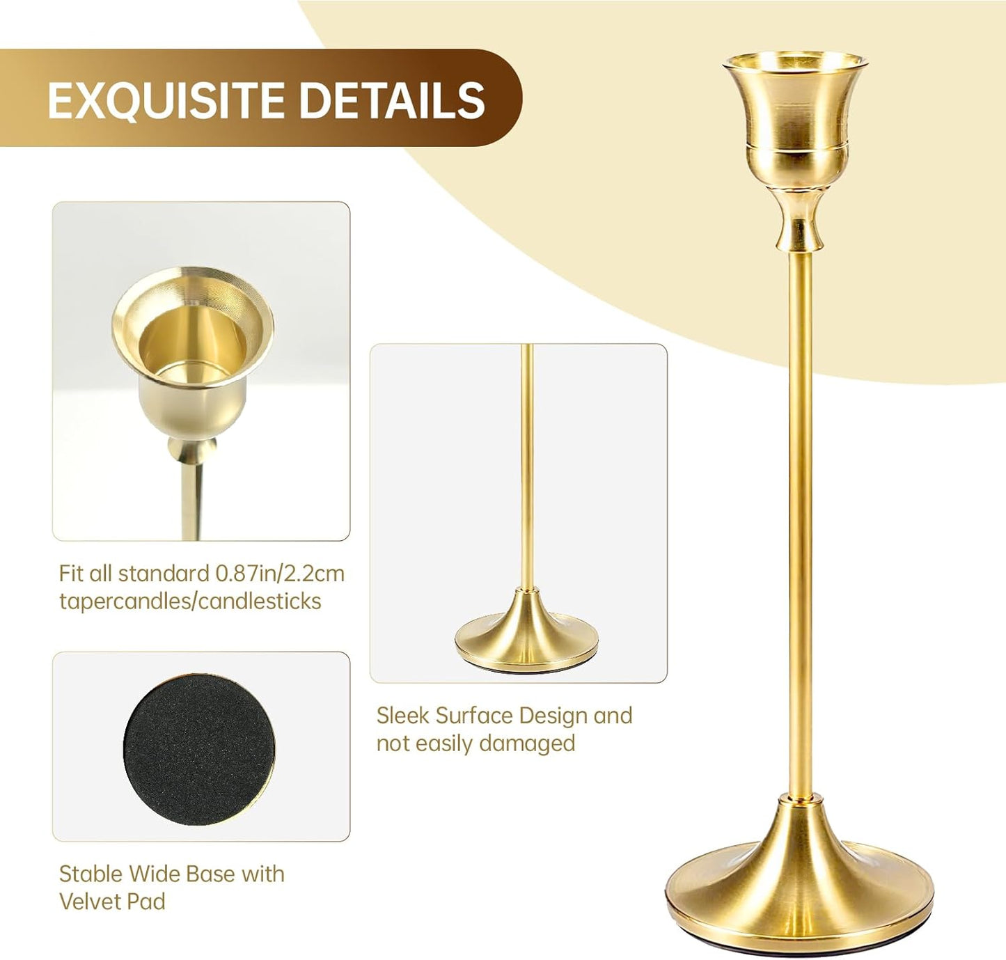 2 Sets(6 Pcs) Candle Stick Holders， Brass Gold Metal Taper Candle Holders, Vintage Modern Decorative Centerpiece Candlestick Holders for Table Mantel Wedding Housewarming Gift