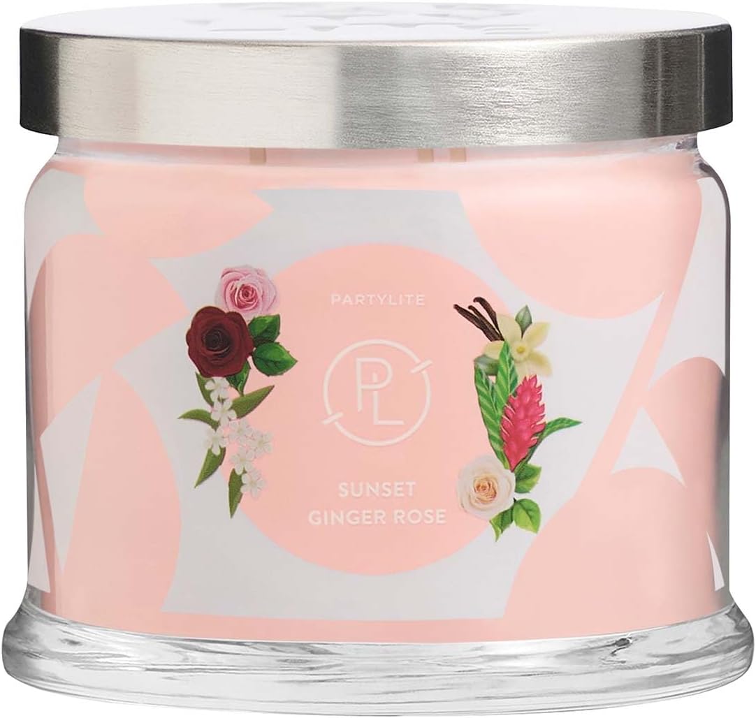 PartyLite Scented Jar Candle, Bergamot and Ginger Blossoms with Jasmine and Rose Scent, 3-Wick Aromatherapy with 25-45 Hours of Burn Time, Ideal for Home Decor, Holiday Gifting and Celebration