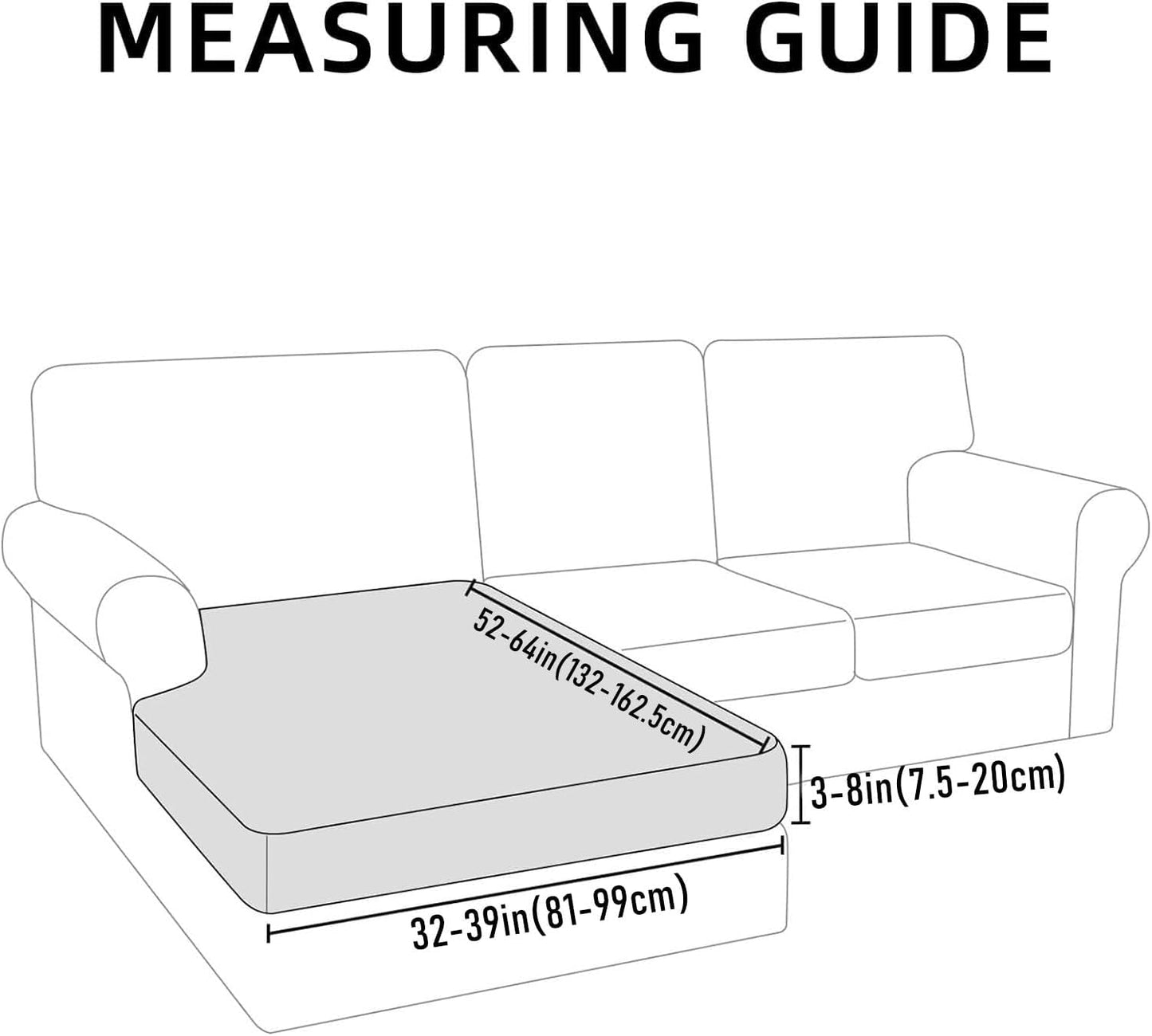 hyha Waterproof Couch Cushion Covers, Sectional Sofa Cushion Slipcovers L Shape, Thick Stretch Jacquard Fabric, Washable Chaise Lounge Cover with Elastic Bottom (1 Piece for Chaise, Light Grey)