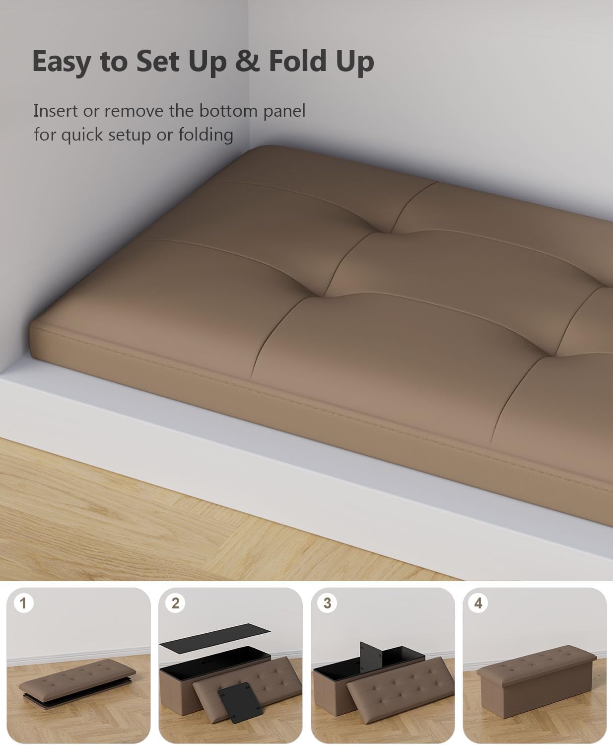 Storage Ottoman Bench, Folding Ottoman Foot Rest, End of Bed Bench,Storage Chest, for Living Room, Bedroom, Hallway, Entryway, Holds up to 700 lb (BROWN1, 43")