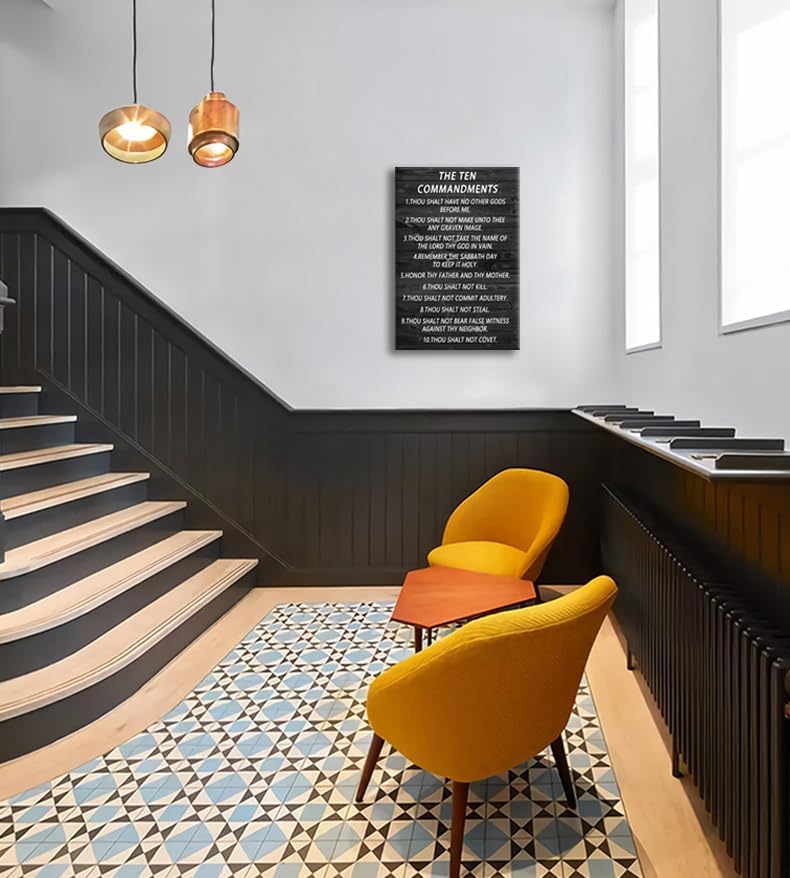 The Ten Commandments Inspirational Canvas Wall Art Motivational Pictures Christian Religion Poster Print Modern Inspiring Painting Framed Artwork for Office Living Room Wall Decor [24''Wx 36''H]