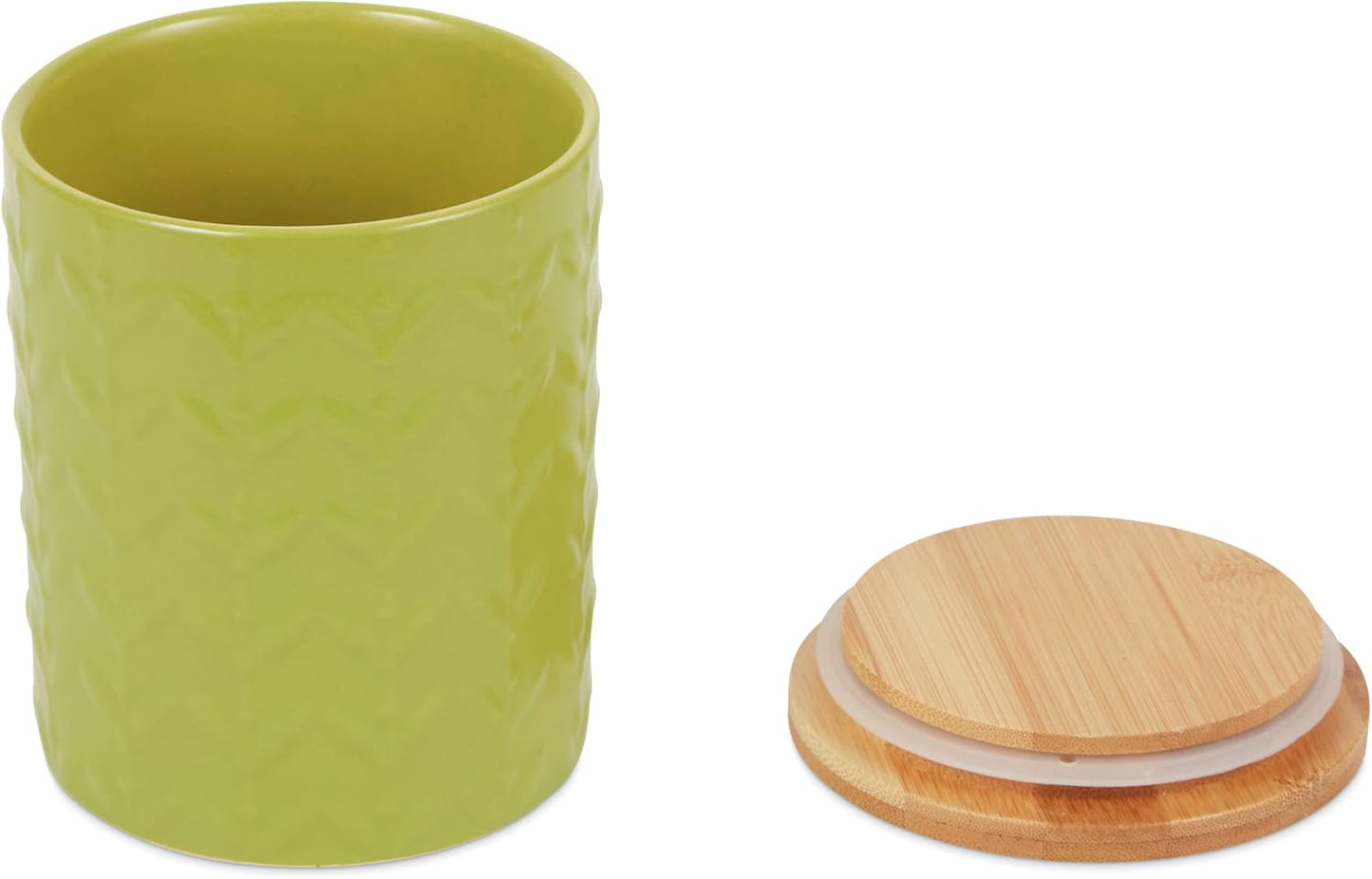 DII Kitchen Accessories Collection, Textured Matte Ceramic Canister Set, Avocado, Vine, 3 Piece