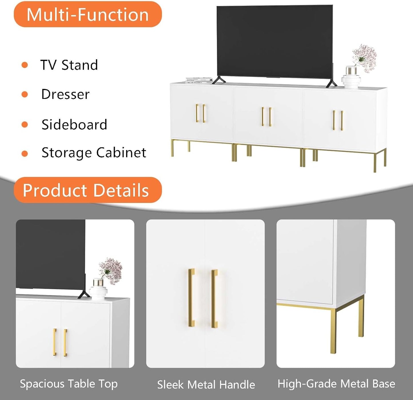 LYNSOM TV Stand for 85 Inch TV, Wood Entertainment Center with Storage Cabinet, TV Cabinet Black, Long Console Table for Living Room, Bedroom