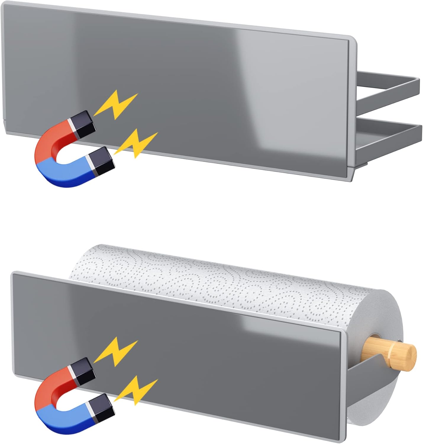 Magnetic Spice Rack Moveable Magnetic Shelf Organizer with Paper Towel Holder Kitchen Refrigerator Seasoning Storage Rack Fridge Magnet Organizer,Grey,3 Packs