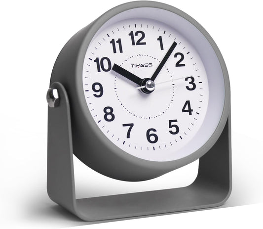 Analog Alarm Clock, Silent Non-Ticking Quartz Movement, Battery-Operated with Snooze & On-Demand Light, Easy to Set Gentle Wake Bedside Desk Clock, Ideal for Home, Travel, Office (Gray)