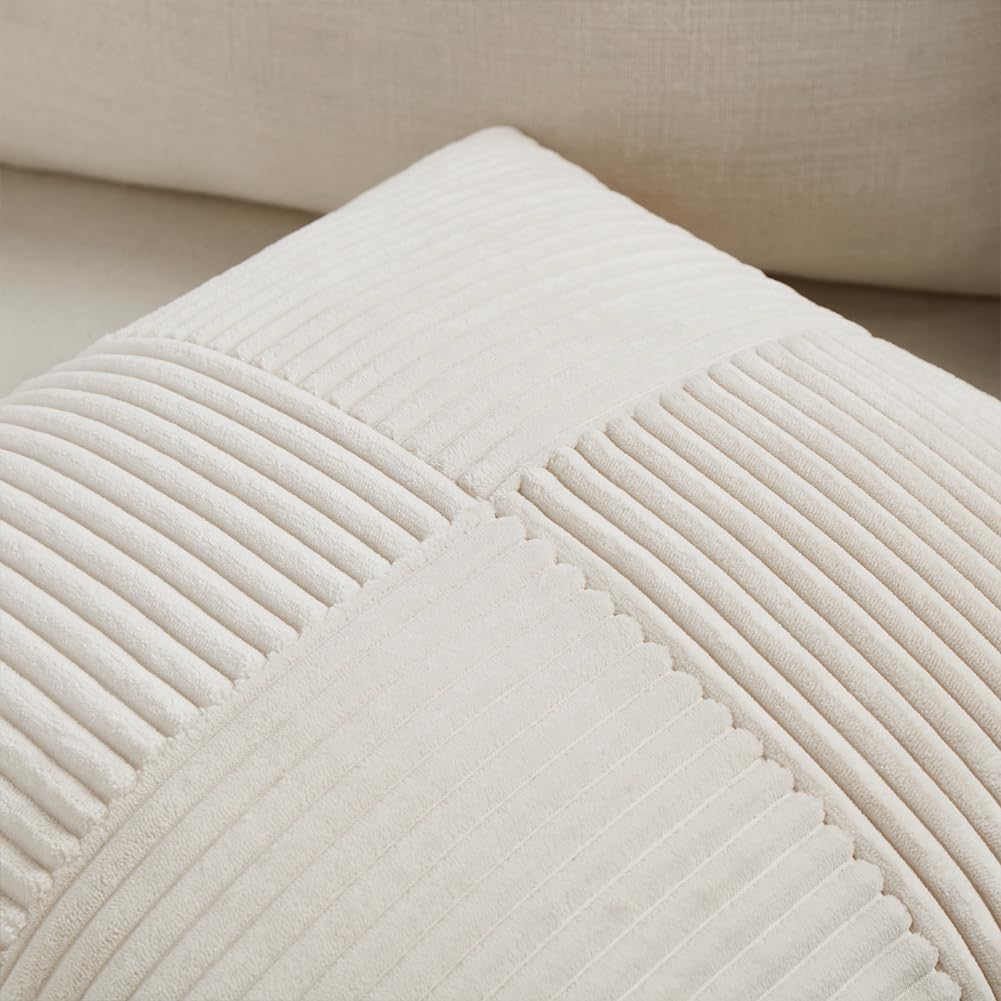 Fancy Homi 2 Packs Cream Euro Decorative Throw Pillow Covers 28x28 Inch for Couch Bed Sofa, Rustic Farmhouse Boho Home Decor, Soft Corss Corduroy Patchwork Textured Square Cushion Case 71x71 cm