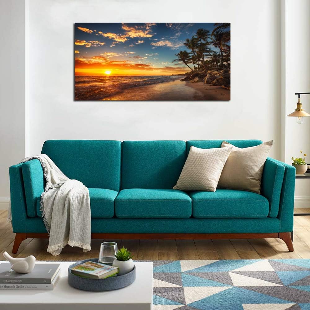 DZL Art S74762 Canvas Painting Print Paradise Tropical Island Beach with Palms Photograph Print Nature Pictures Wall Art Canvas Prints Painting for Living Room Bedroom Decor Office Wall Decor