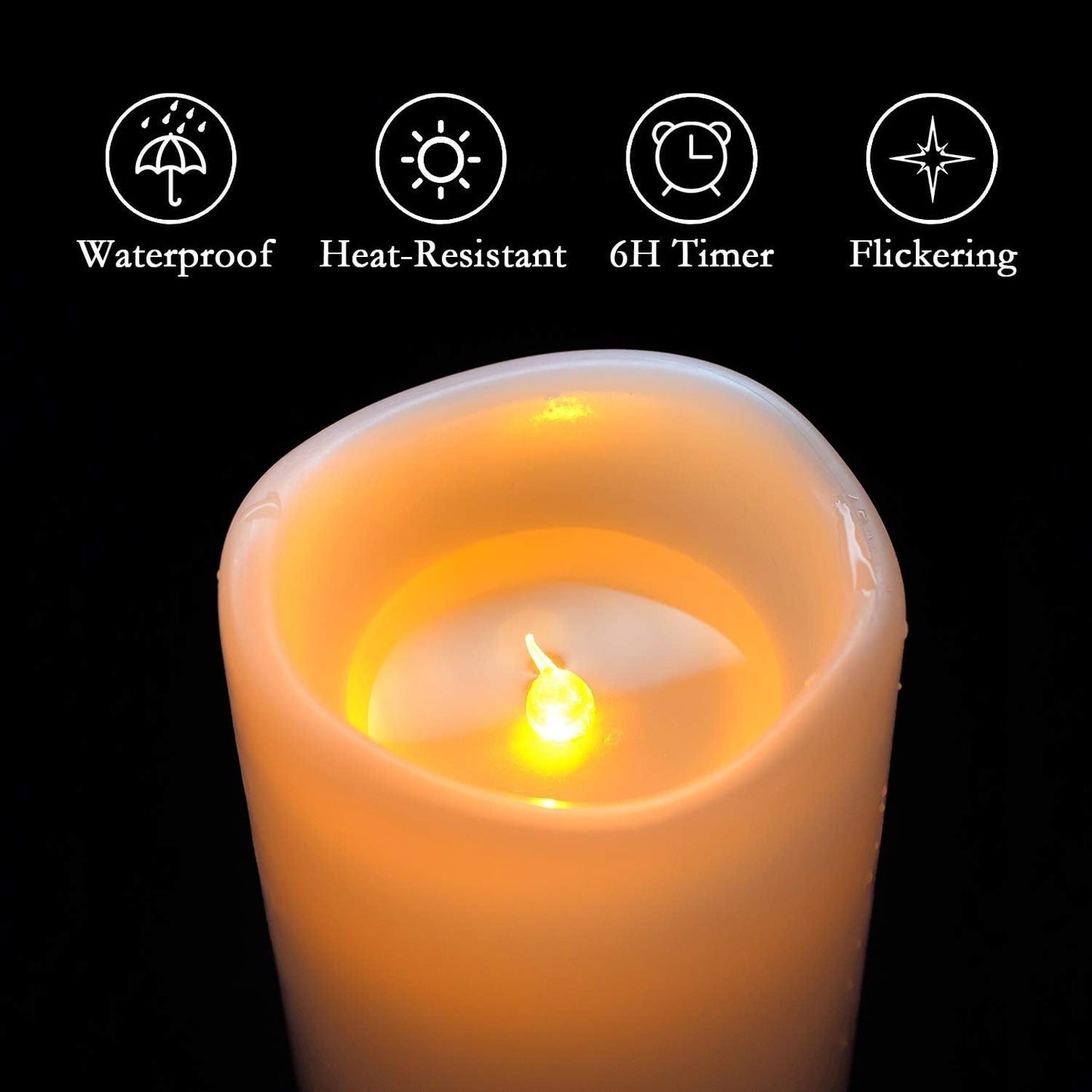 Amagic 2 Pack 10" x 4" Outdoor Plastic Electric flameless Candles with Remote Control and Timer, Battery Operated Flickering LED Pillar Fake Candle for Home, Wedding Decor, Ivory
