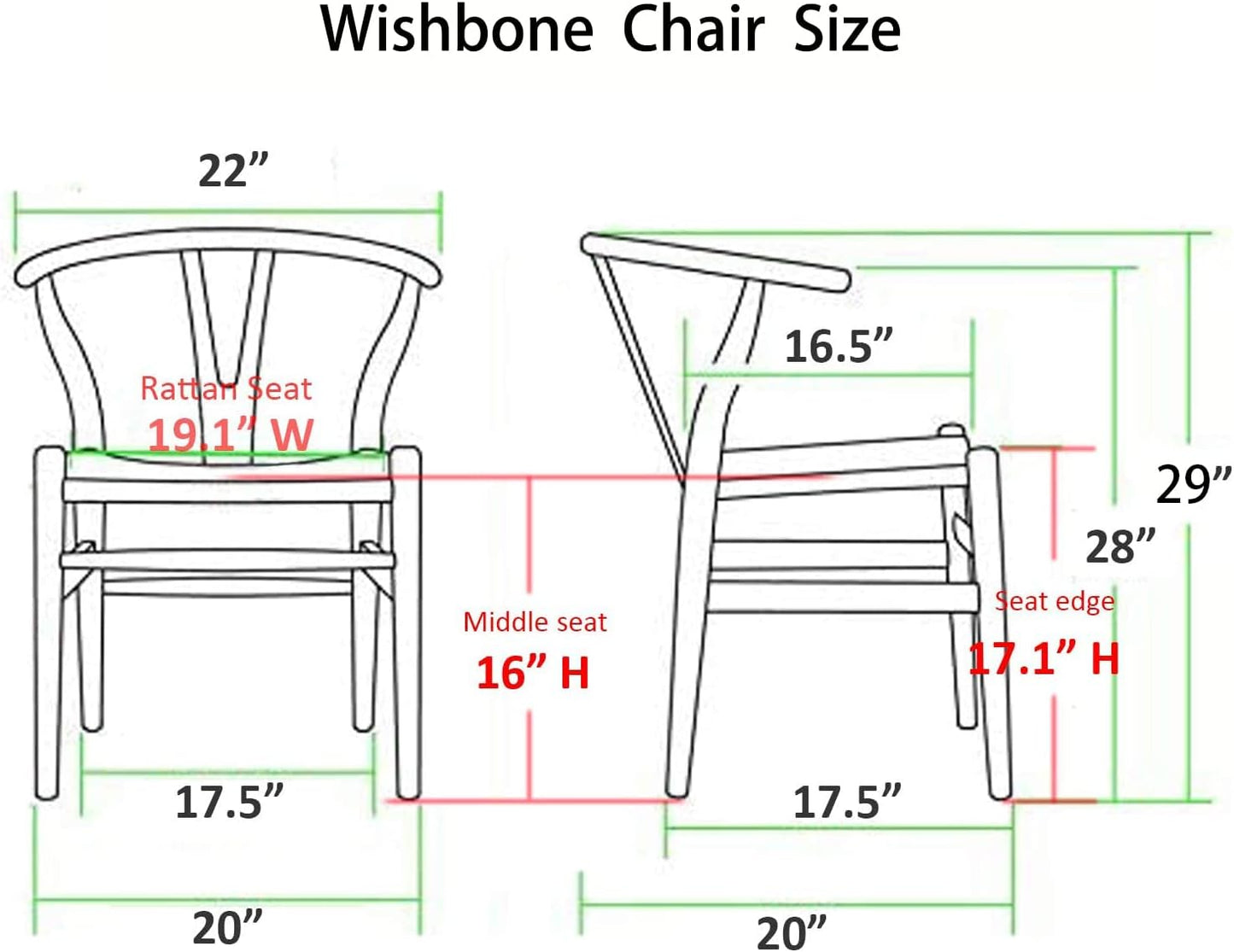 Wishbone Chair, Solid Wood Armrest Woven Seat Chair, Kitchen & Dining Chair, Wishbone Y Black Chairs - Set of 2 (Ash Wood - Black)