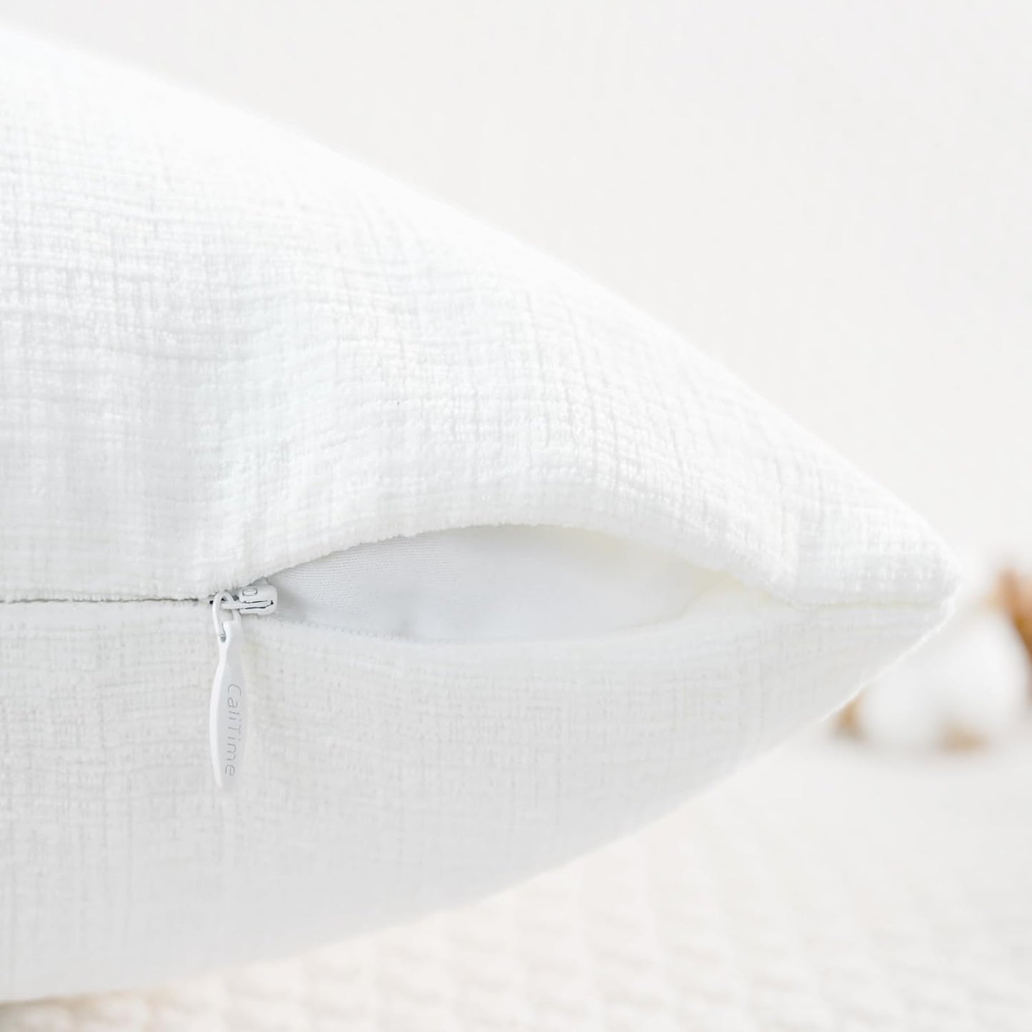 CaliTime Throw Pillow Covers Decorative 16 X 16 Inches Pack of 2 Cozy Chenille Cushion Cases for Couch Sofa Bed Living Room Home True White