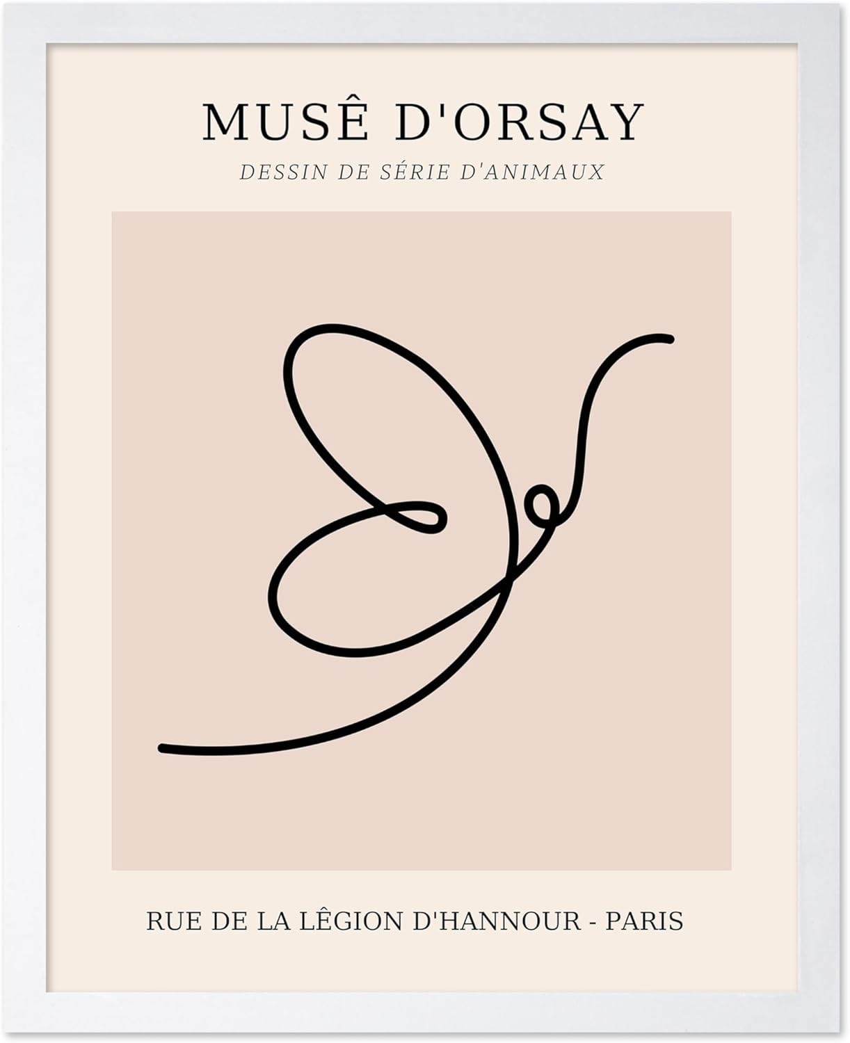 Poster Master Vintage Poster - Retro One Line Butterfly Drawing Print - Butterfly Line Art - Minimal Gift for Him, Her, Animal Lover - Abstract Decor for Home, Office, 8x10 White Framed