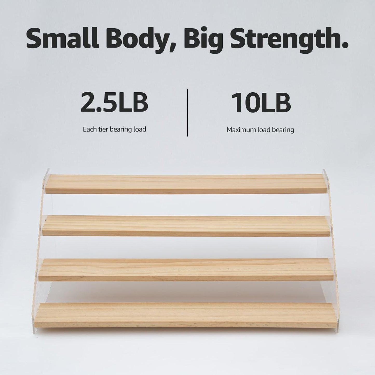 nianfeng Tiered Spice Rack, 4-Tier Spice Pantry Kitchen Cabinet Organizer, 16-Inch, Natural Wood Acrylic Stair Riser Stand, Countertop Seasoning Shelf