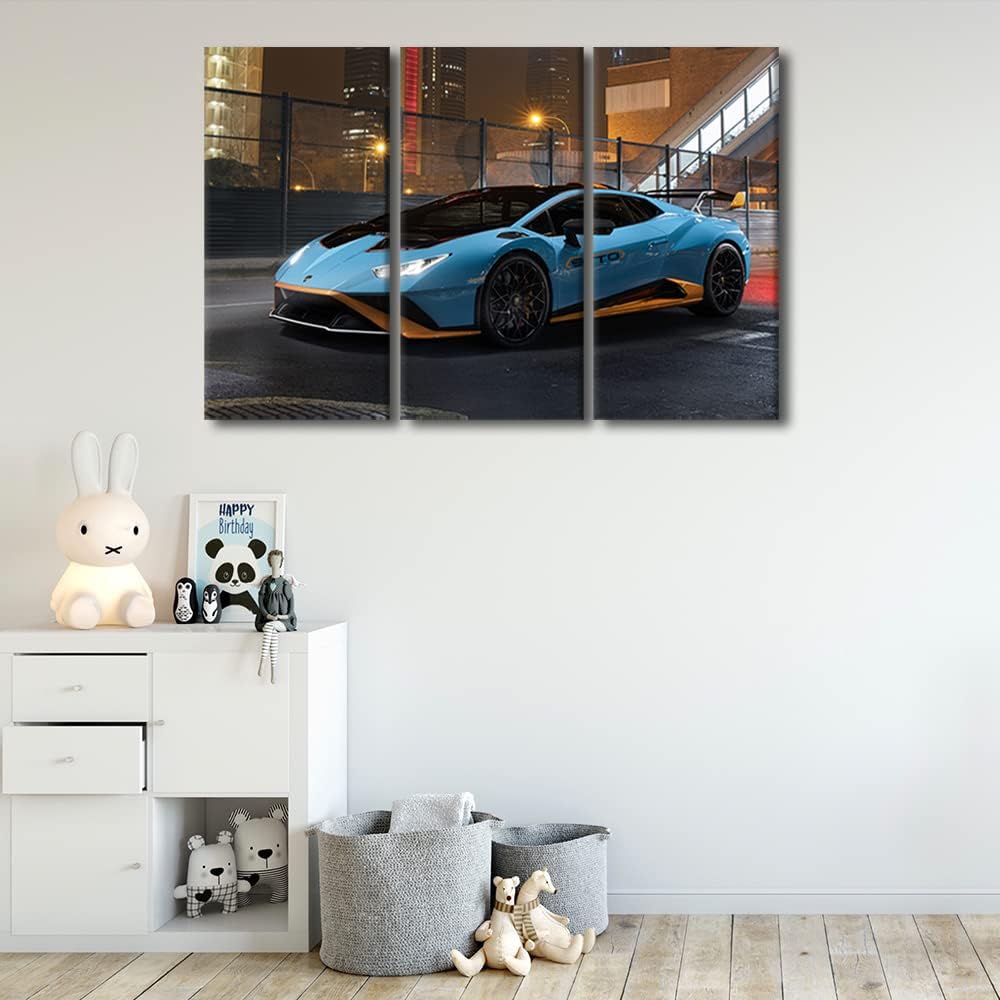 TUMOVO Canvas Wall Art Print Sports Car Posters for Men Boys Bedroom Supercar Speed Car Wall Decor Art Paintings Blue Hypercar Modern Giclee Artwork for Office Home Decor Ready to Hang, 36" Wx24 H
