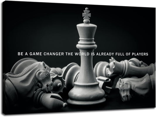 Be A Game Changer The World Is Already Full Of Players Inspirational Wall Art International Chess Motivational Poster Canvas Painting Prints Wall Pictures for Home Decor Framed Artwork [12''W x 18''H]