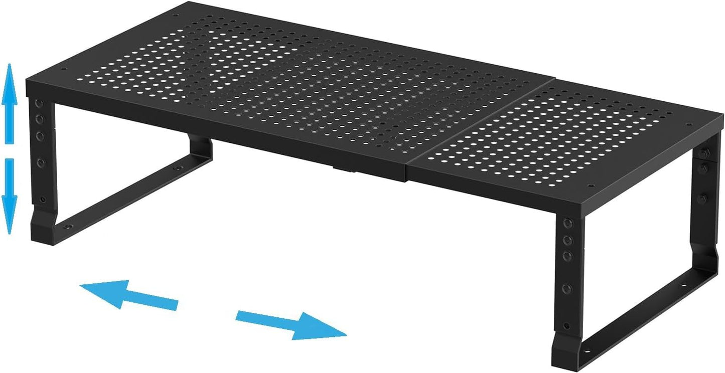 Expandable,Adjustable & Stackable Spice Rack, Cabinet Kitchen Countertop Shelf Organizer,Metal Pantry Storage Shelves - Space-Saving Storage Solution(1Pack/Black/Large)