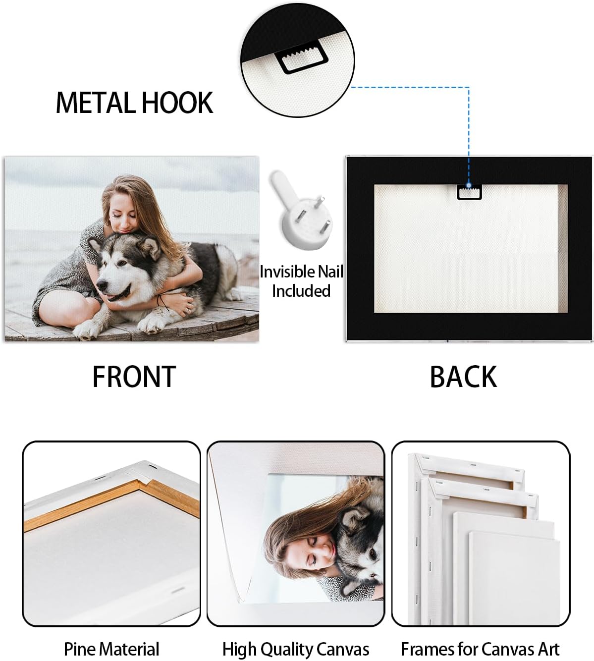 AbcCustomize Canvas Prints with Your Photos，Custom Canvas Wall Art for Bedroom, Living Room, Farmhouse Decor，Personalized Gifts Canvas Prints for Family，Friend，Lover，Pet