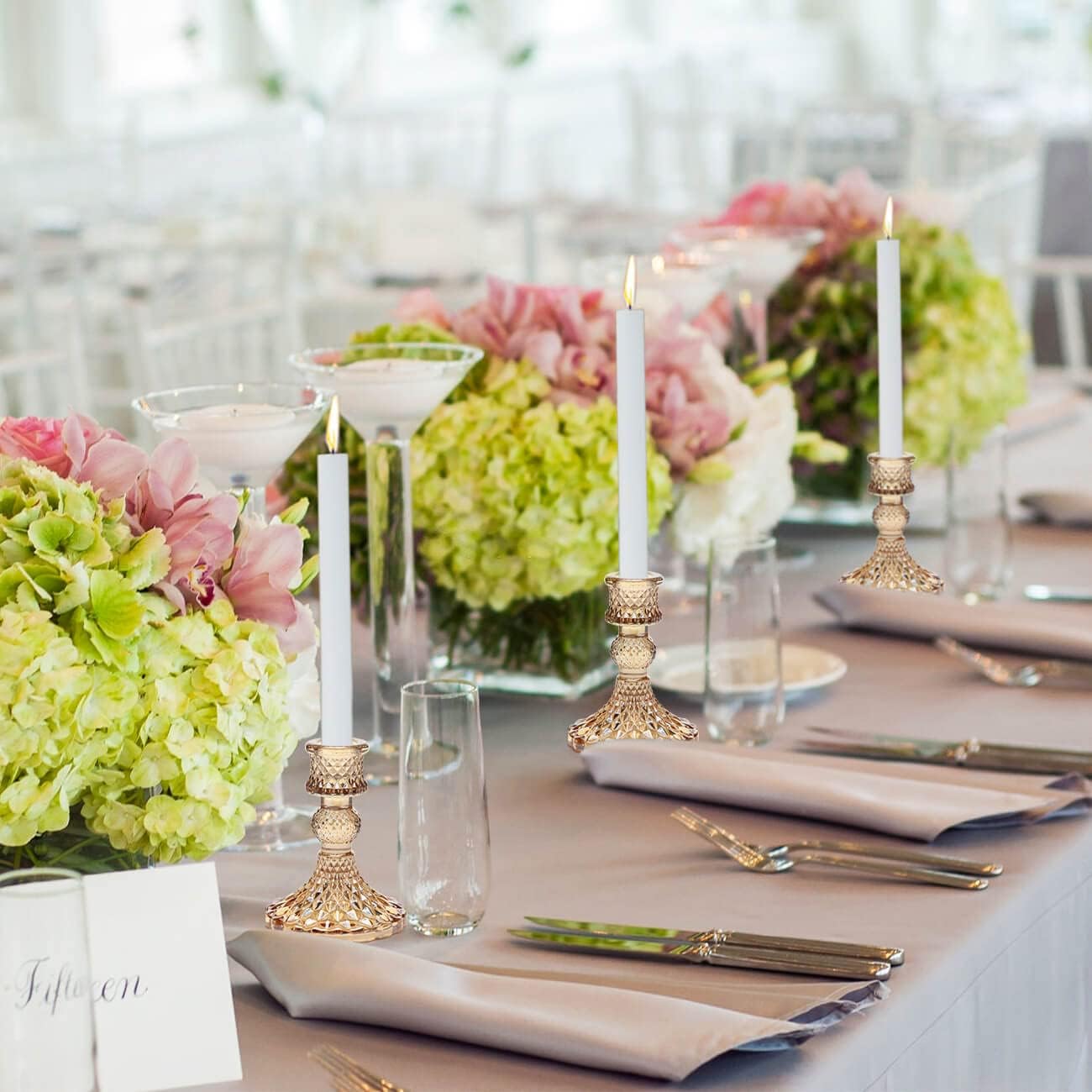 Candlestick Holders Set, 12Pcs 4" H Taper Candle Holders Bulk, Glass Candle Holders for Wedding, Festival, Party & Windowsill Decor, Gold