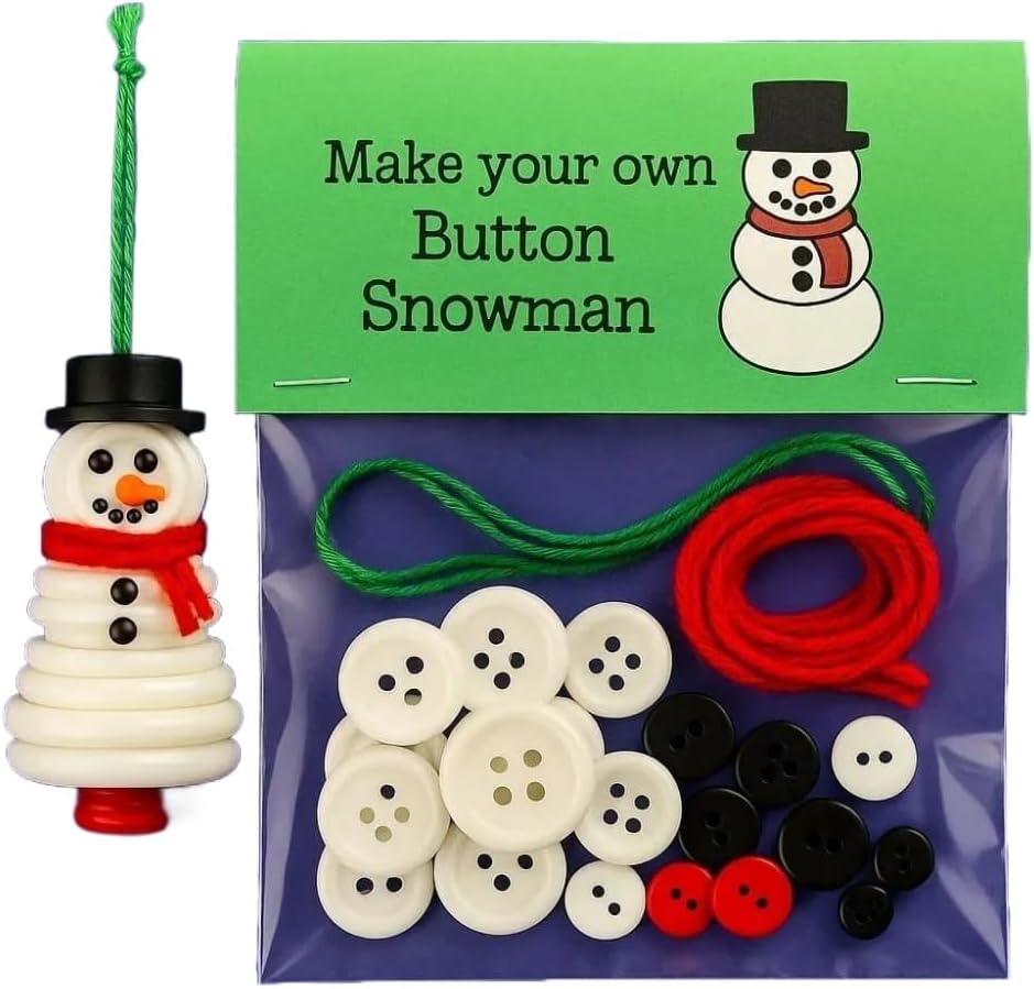 DIY Christmas Button Ornament Making Set - Snowman/Santa/Angel, Fun Holiday Craft Kit for All Ages, Ideal Xmas Tree Hanging Decor & Festive Gifts (10 pcs-A)