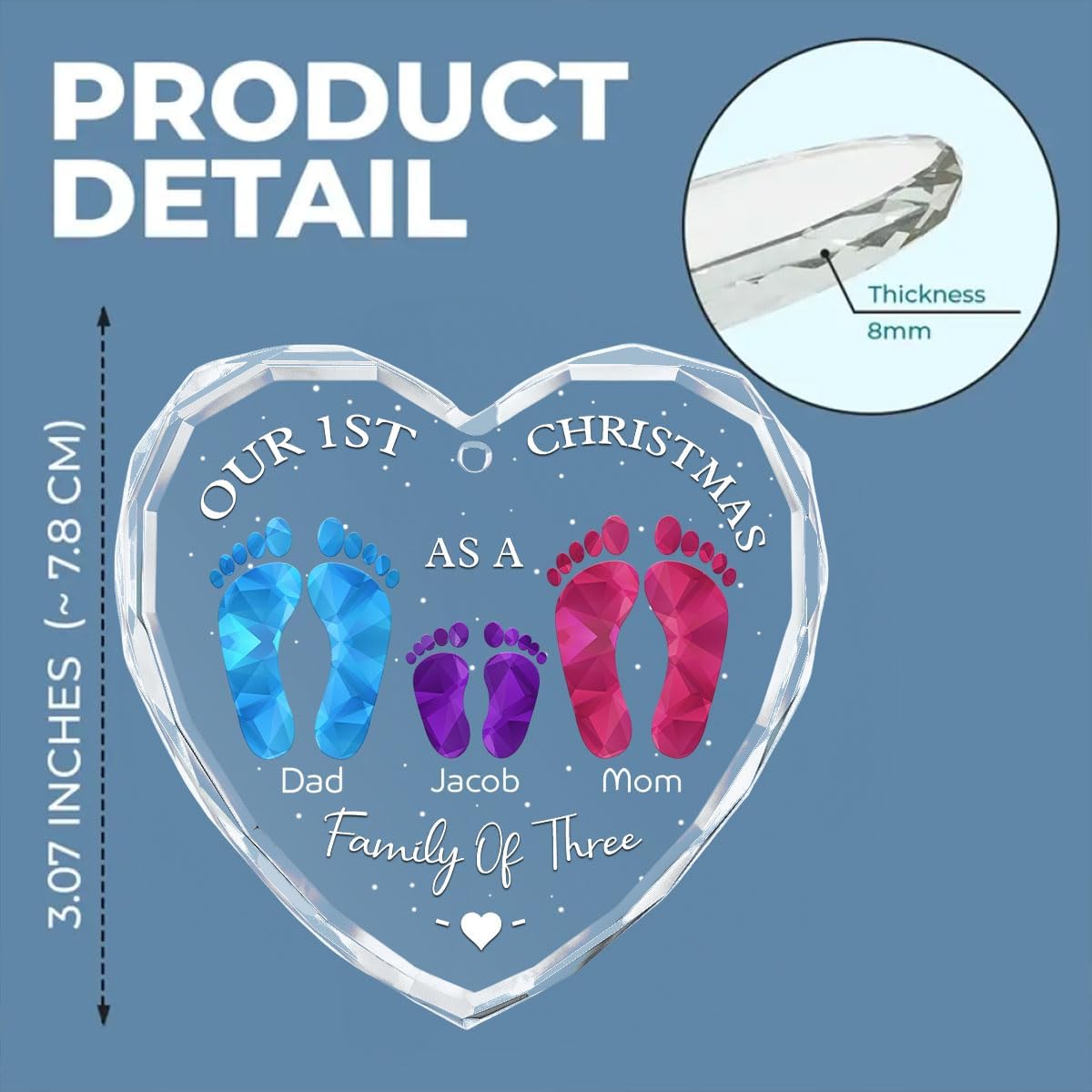 First Christmas As A Family - Personalized Custom Glass Ornament for Family of 10 People and Pets, 1st Xmas Family Ornament 2024 Baby's First Christmas