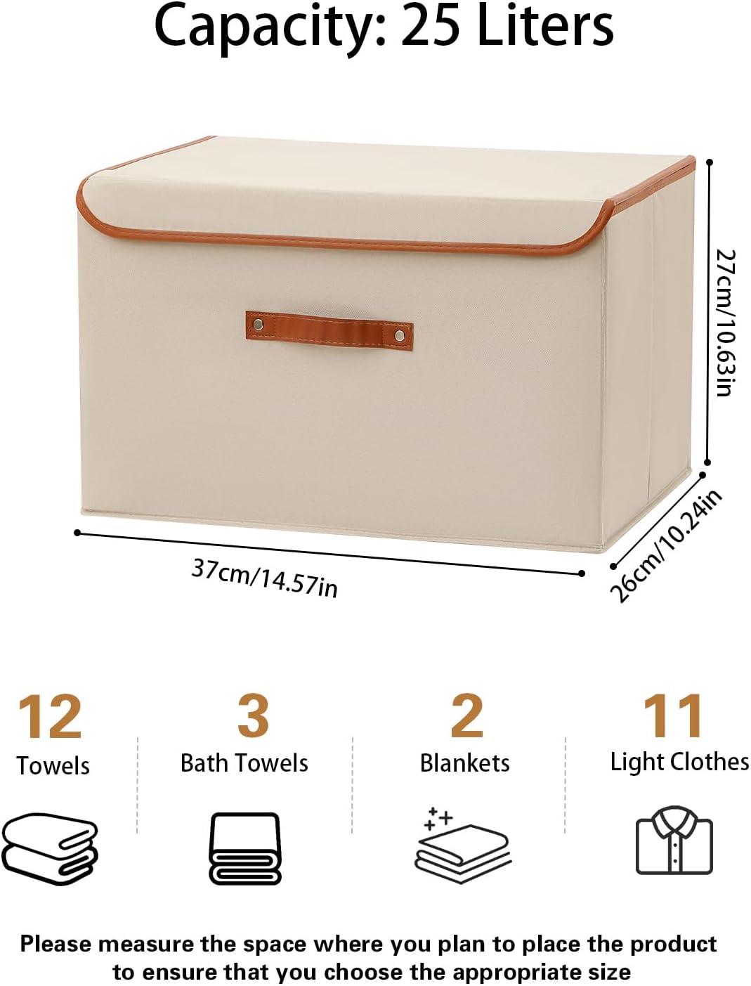 Tuza 4 Pack Large Fabric Storage Bins with Lids, Foldable Storage Boxes with Lids for Organizing, Decorative Storage Boxes with Handles for Home, Bedroom, Closet, Office(Khaki, Medium)