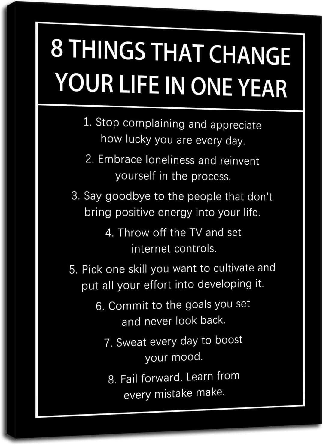 Inspirational Poster 8 Things That Change Your Life In One Year Motivational Canvas Wall Art Quotes Wall Decor Print Artwork for Office Living Room Painting Stretched and Framed [30''Wx 40''H]
