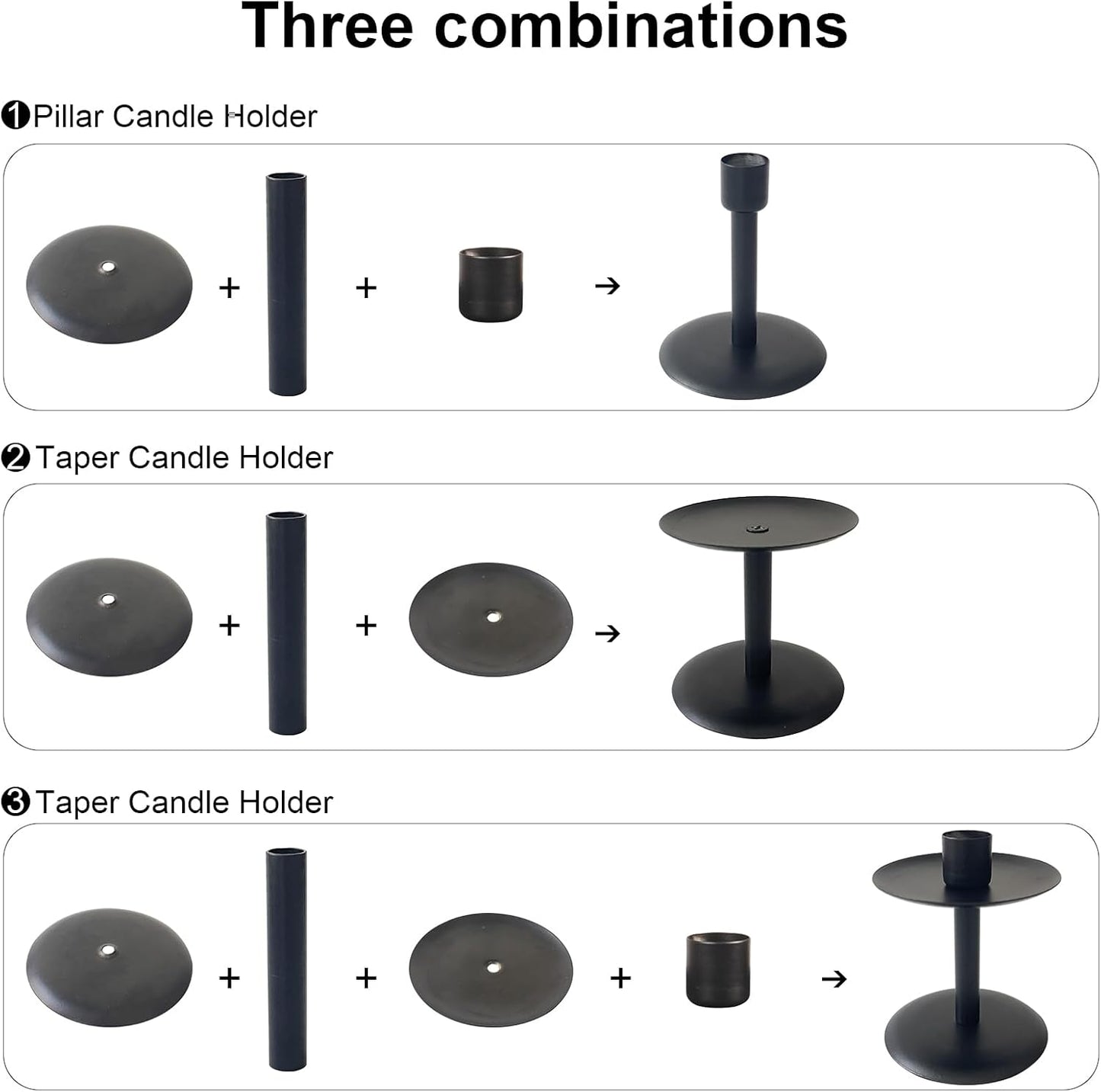 Set of 7 Metal Black Candle Holders, Assemblable Pillar and Taper Candlesticks, Halloween Fall Thanksgiving Day Dining Table Centerpieces Decor, Mantle Fireplace Candle Sticks Decorations