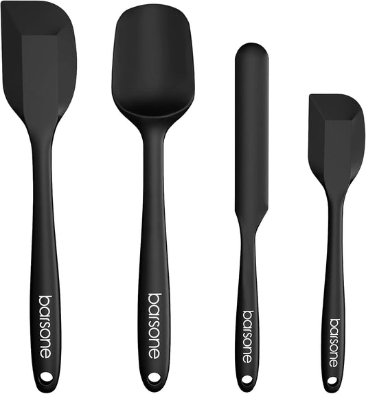 Barsone 4-Piece Silicone Spatula Set（ Heat Resistant 446°F Food Grade BPA Free, Nonstick Cookware Safe Dishwasher Safe Kitchen Tools for Baking, Cooking, Stirring, Black）