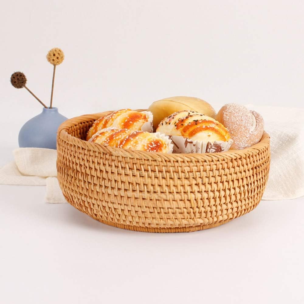 Hadewoven Round Rattan Fruit Basket Wicker Food Tray Weaving Storage Holder Dinning Room Bowl, 10 Inch Woven Bread Basket Key Bowls with 4”Wall for Table, Countertop (Large 9.8")