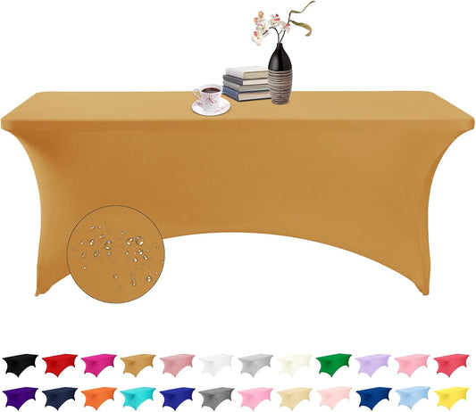 Spandex 6ft Waterproof Table Cover for Party,Wedding, Banquet, and Events(Gold)