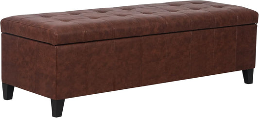 Joveco 51 Inch Storage Ottoman Bench,Tufted Leather Storage Bench for Bedroom (51”,Brown)