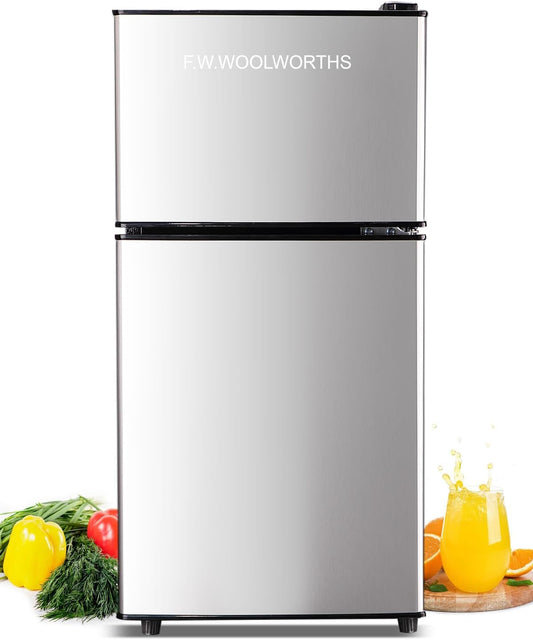 Compact Refrigerator with Freezer, 3.5 cu ft Countertop Mini Fridge with Adjustable Mechanical Thermostat, Retro Compact Fridge for Office, Bedroom, Dorm or Cabin, Silver