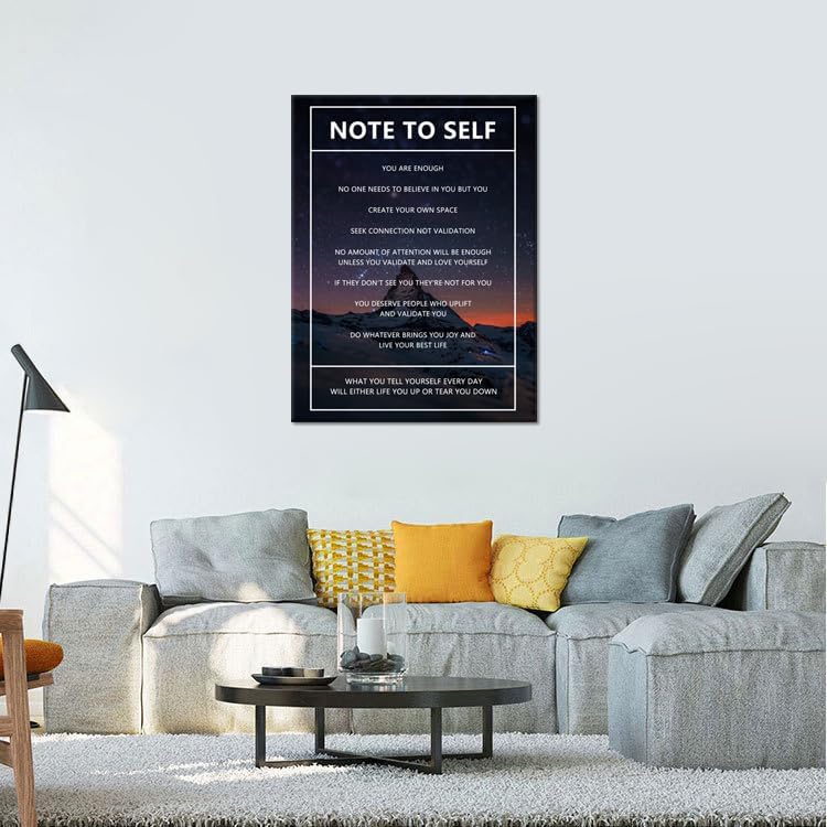 Motivational Canvas Wall Art for Office Note to Self Inspirational Snow Mountain Starry Sky Poster Inspiring Canvas Painting Prints Wall Pictures for Home Decor Framed Artwork [30''W x 40''H]