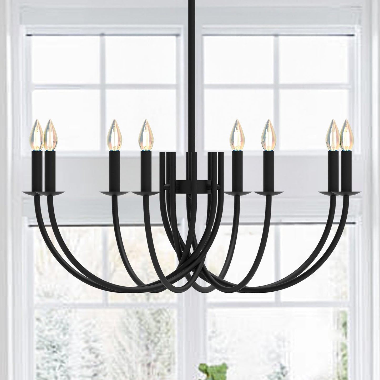 Large Black Chandeliers Light Fixture, Modern Candle Pendant Lighting, Round LED Hanging Lamp Ceiling for Bedroom Living Room Dining Room Kitchen Island Farmhouse (Black-C 8Lights)