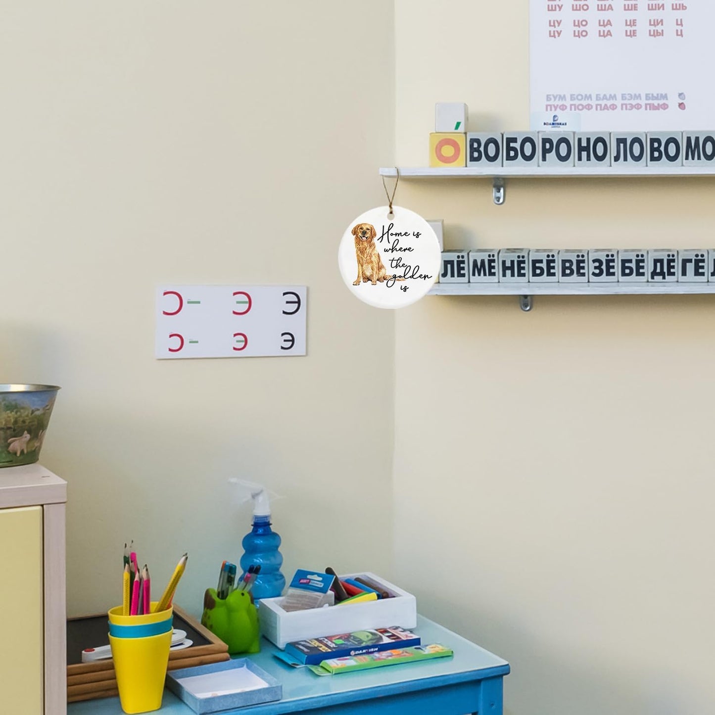 Golden Retriever Decor Gifts Ornament, Home is Where The Golden is Ceramic Christmas Ornament Keepsake Sign Plaque