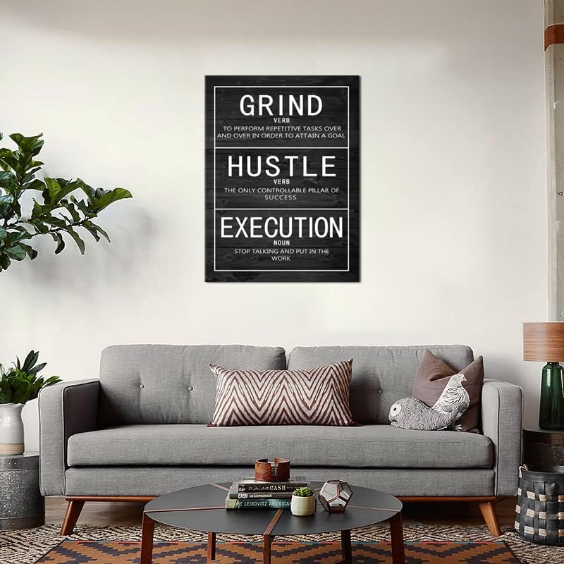 WYJZDZQ8 Grind Hustle Execution Inspirational Posters Motivational Canvas Wall Art Prints Modern Home Decor Painting Artwork for Living Room Office Stretched and Framed Ready to Hang [30''W x 40''H]