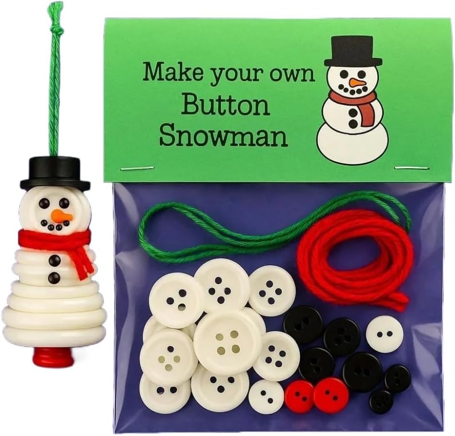 DIY Christmas Button Ornament Making Set - Snowman/Santa/Angel, Fun Holiday Craft Kit for All Ages, Ideal Xmas Tree Hanging Decor & Festive Gifts (30 pcs-B)