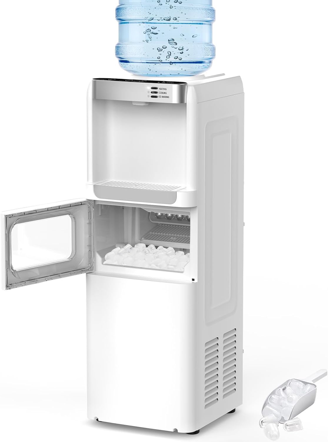 COWSAR 3-in-1 Water Cooler with Ice Maker, Hot & Cold Top Loading, Water Dispenser for 5 Gallon Bottle, 33LBS/24H Ice Maker with Child Safety Lock, White