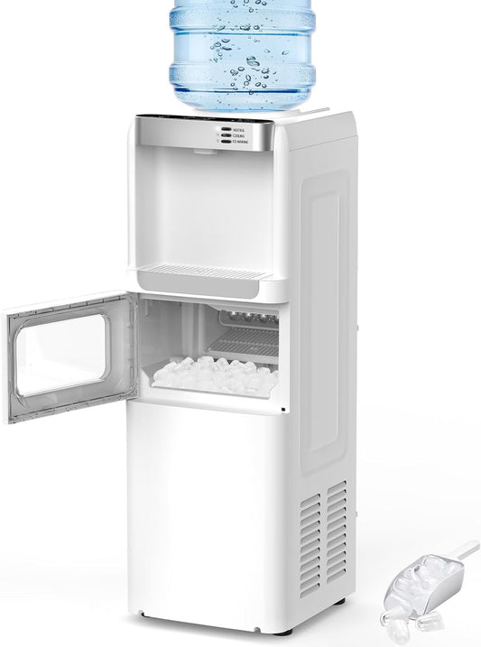 COWSAR 3-in-1 Water Cooler with Ice Maker, Hot & Cold Top Loading, Water Dispenser for 5 Gallon Bottle, 33LBS/24H Ice Maker with Child Safety Lock, White