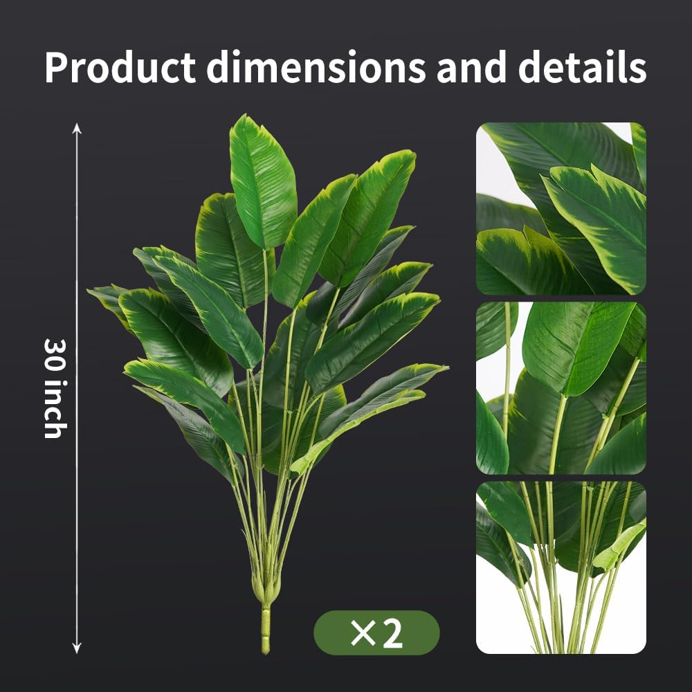 Melorca&Guilla Artificial Plants 2PCS 30“Artificial Bird of Paradise Plants,Faux Banana Tree,Fake Plants Tropical Greenery Shrubs Bushes for Garden Porch Window Box Shop Office Home Décor