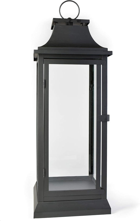 Serene Spaces Living 25" Tall Black Decorative Hurricane Lantern with Clear Glass Panels - Indoor Lantern and Outdoor Lantern for Porch, Events, Parties, & Table Top Decor - Extra Large Lantern