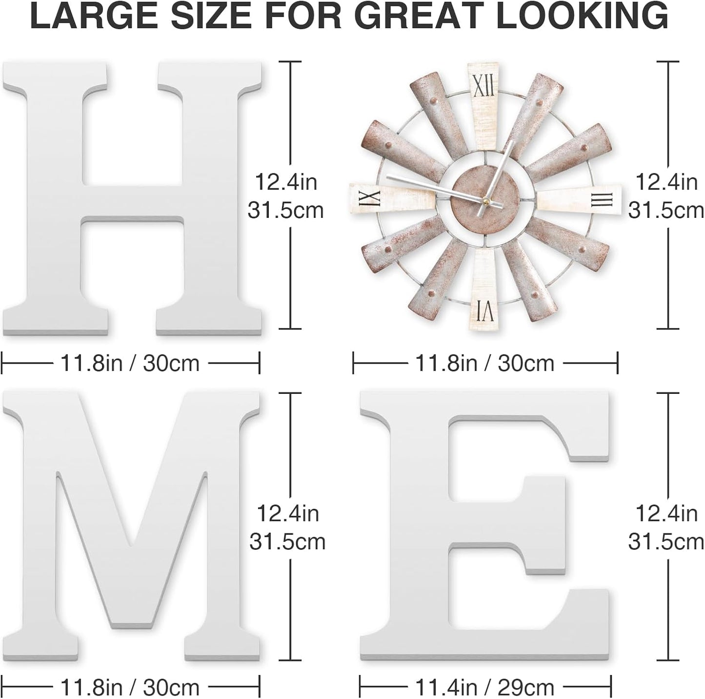 ZAZIWZ Farmhouse Home Signs with Windmill Clock Wall Decor Rustic Home Letters Wall Art for Living Room Kitchen Entryway Dining Room Bedroom (white)