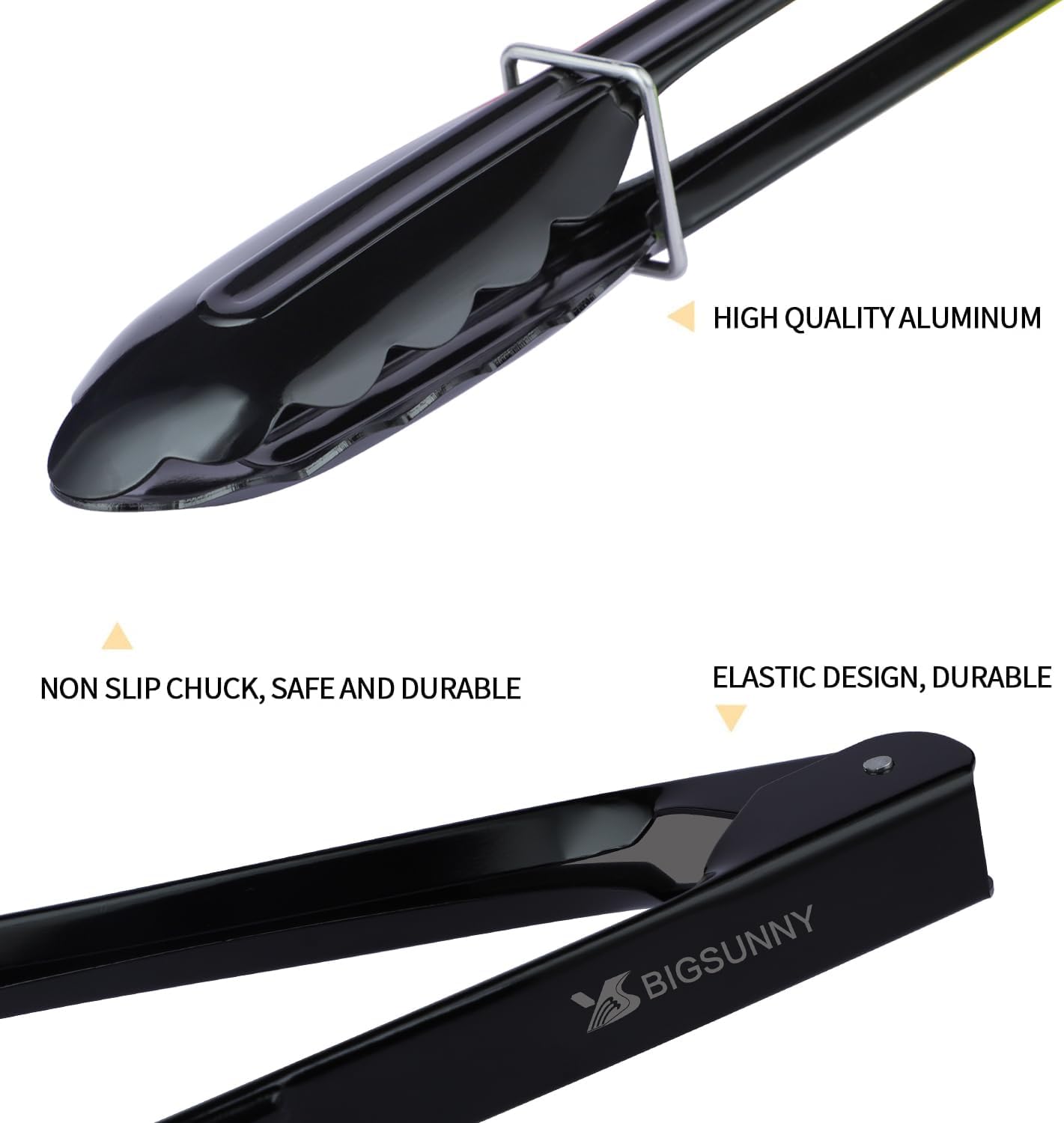 MSY BIGSUNNY 9 Inch Kitchen Food Tongs, Buffet Tongs, Serving Tongs, Black Aluminum Tongs - Set of 3