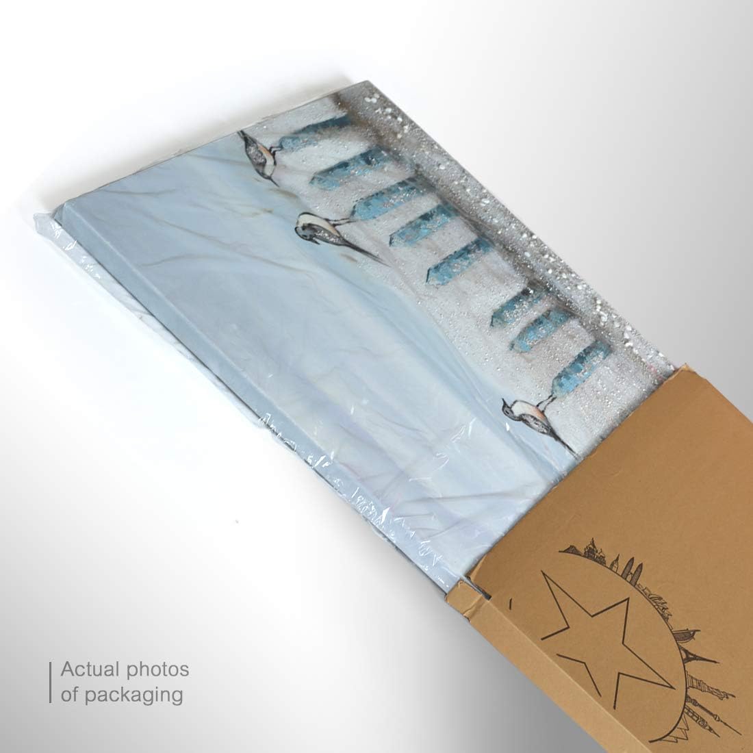 amatop Ocean Beach Wall Art 3D Framed Hand-Painted Seascape Oil Painting Perching Bird Canvas Artwork 'The Tranquility by The Sea Shore' for Living Room Bedroom Decor Coastal Blue