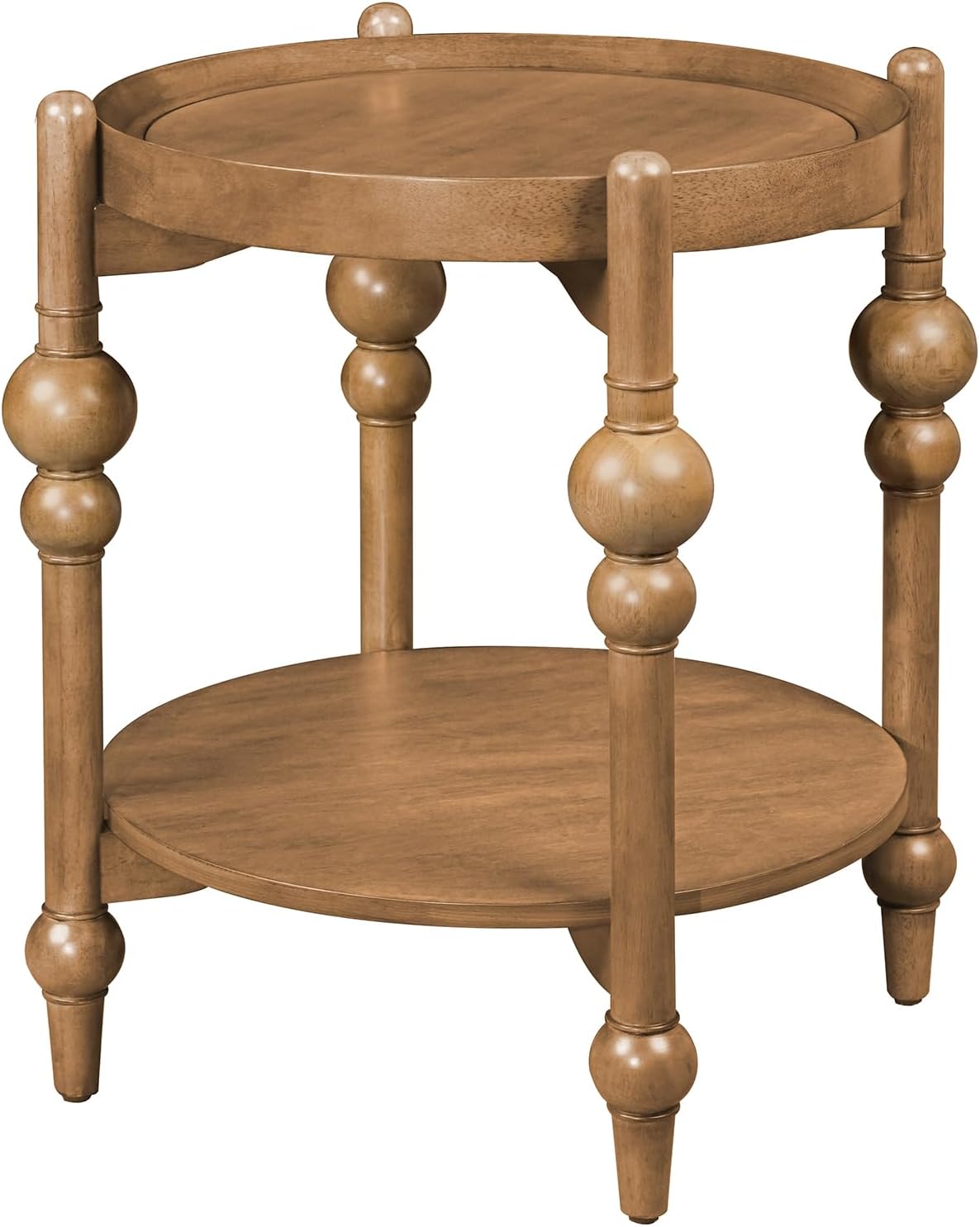 23" Round End Table, Mid Century Modern Side Table with Solid Wood Frame and Top, Small Night Stand for Living Room Office Apartment, Wood