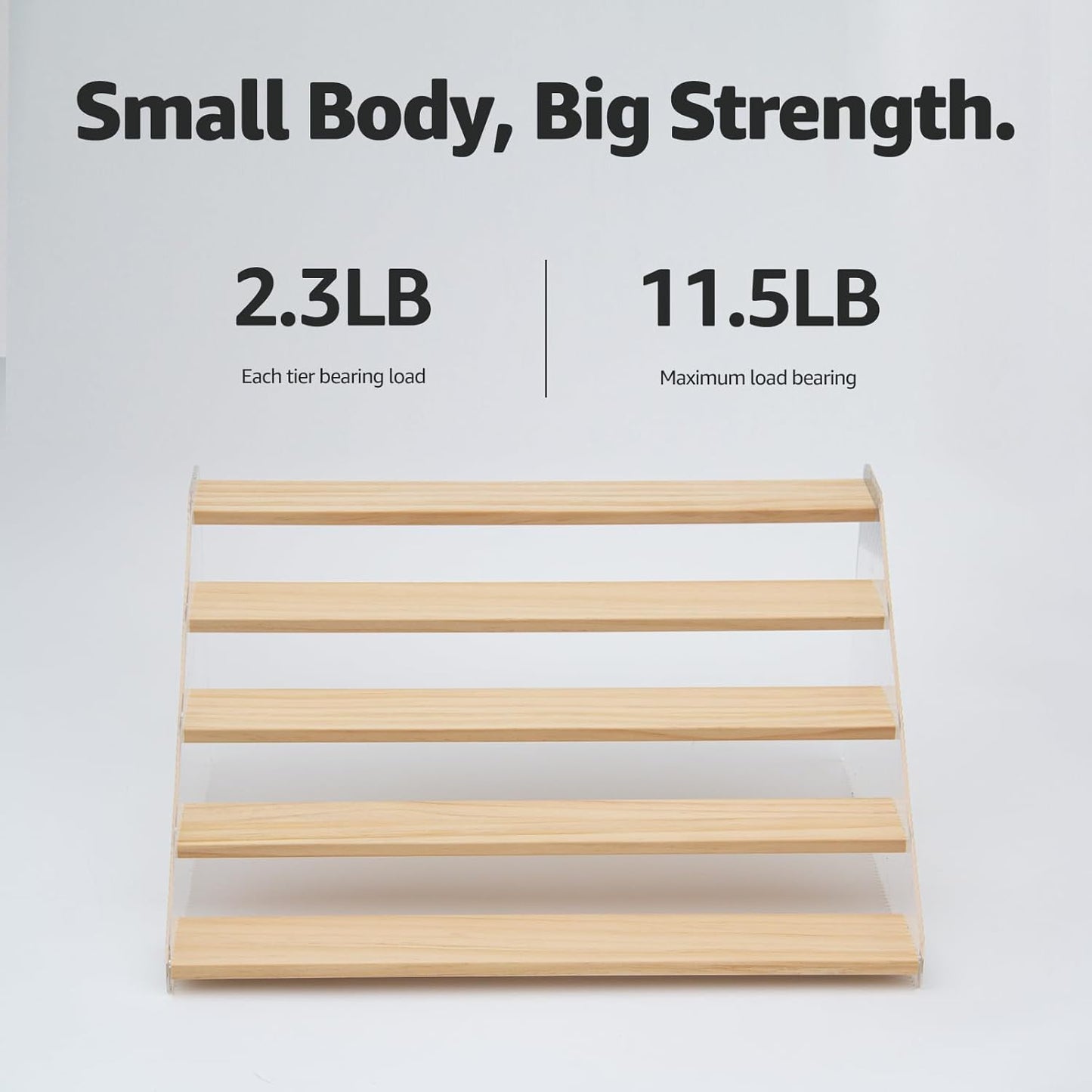 nianfeng Tiered Spice Rack, 5-Tier Spice Pantry Kitchen Cabinet Organizer, 16-Inch, Natural Wood Acrylic Stair Riser Stand, Countertop Seasoning Shelf