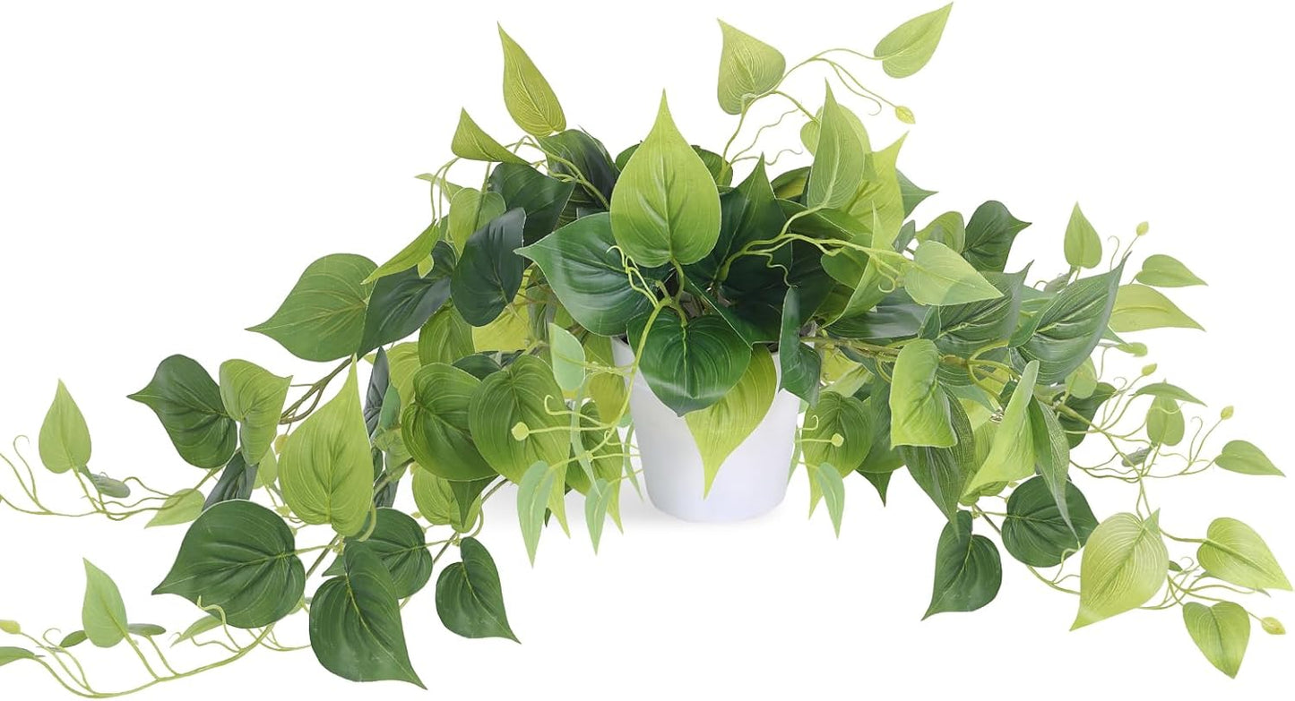 Tiita 1 Pack Fake Plants Artificial Scindapsus Aureus in Pots, Realistic Fake Greenery Potted Plants for Home Office Desk Window Sill Bathroom Bedroom Outdoor Indoor