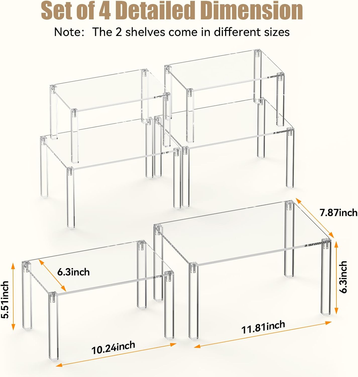 Clear Cabinet Organizer: Acrylic Shelf Riser Set of 4 for Kitchen Pantry Organizers and Storage - Countertop Spice Rack for Cabinet - Stackable Display Shelf Decor for Gift