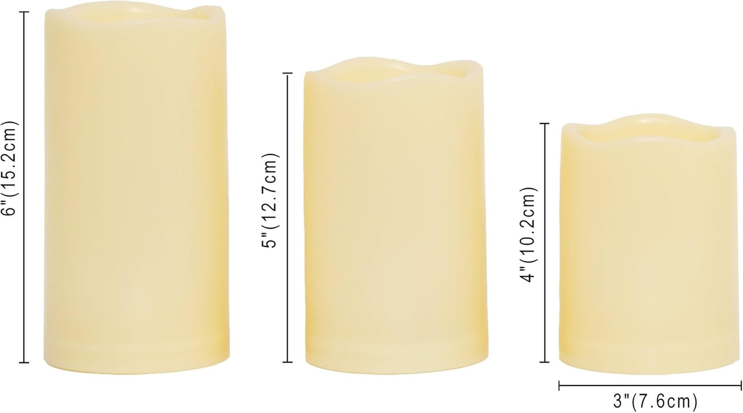 CANDLE CHOICE Waterproof Outdoor Battery Operated Flameless Candles with Timer Realistic Flickering Plastic Fake Electric LED Pillar Lights for Lantern Garden Wedding Christmas Decorations 3 Pack