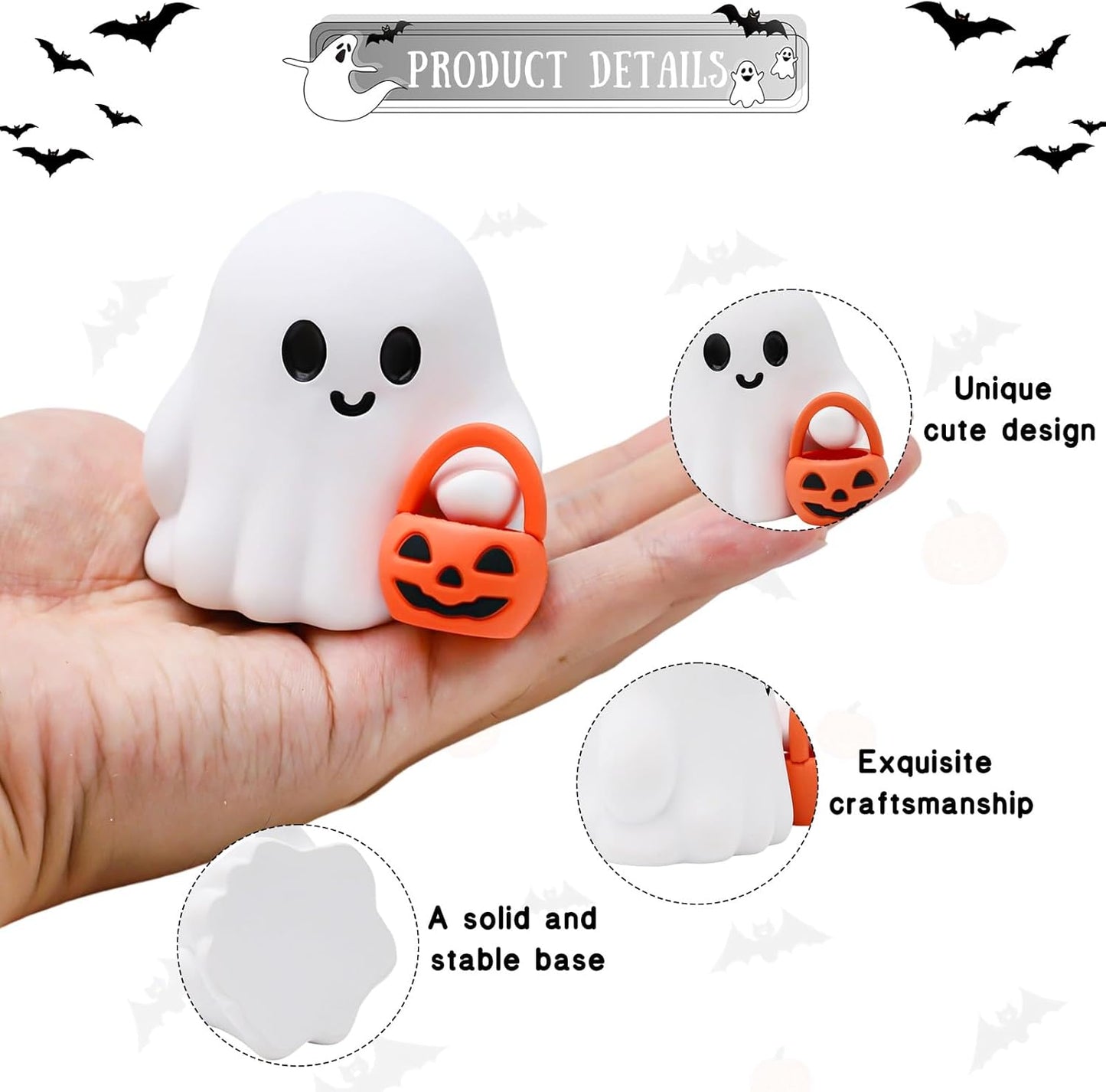 3 Pcs Halloween Ghost Figurine Ghost Resin Halloween Statue Cute Spooky Carrying Pumpkin Basket Designs Spooky Desk Display Ornament for Home and Office Tabletop Art Decoration