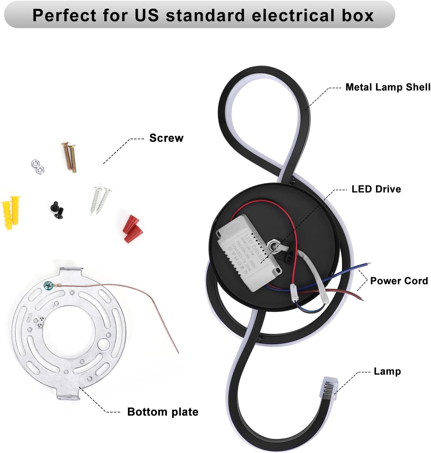 XEYOU 22W Modern Wall Sconce Lighting Indoor LED Creative Wall Light Fixture Music Symbol Art Decoration Wall Lamp for Living Room Bedroom Stair Corridor (Black 6000Kelvin)